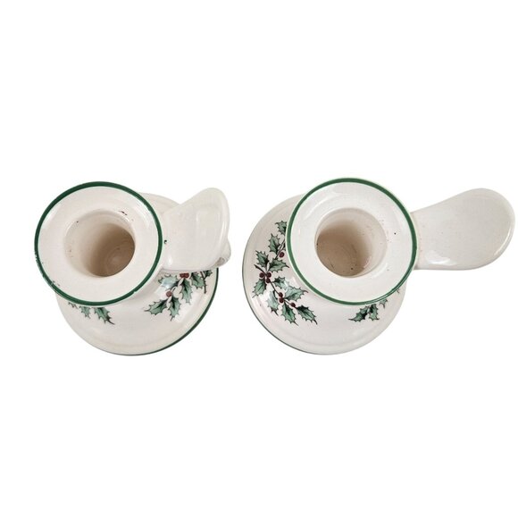 Spode Christmas Tree Candle Stick Holders Finger Loop England S2234-C Retired - Picture 2 of 8